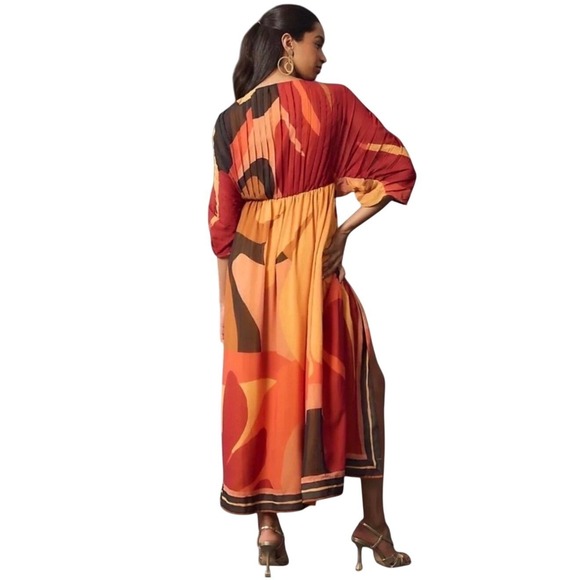 Farm Rio Anthropologie Maxi‎ Dress Pleated Sleeves Luxury Boho Resort Outfit S - Picture 3 of 8